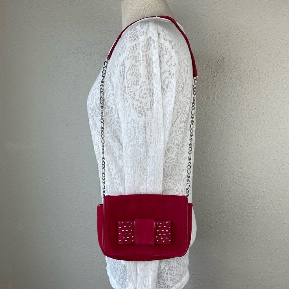 White House Black Market Faux Red Leather Suede Cross Body Shoulder Purse EUC